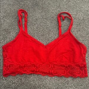 Aerie Red Lace Trim Bralette
